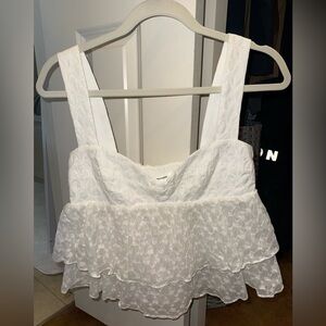 Amanda Uprichard Ivory Textured Ruffle Tank Top